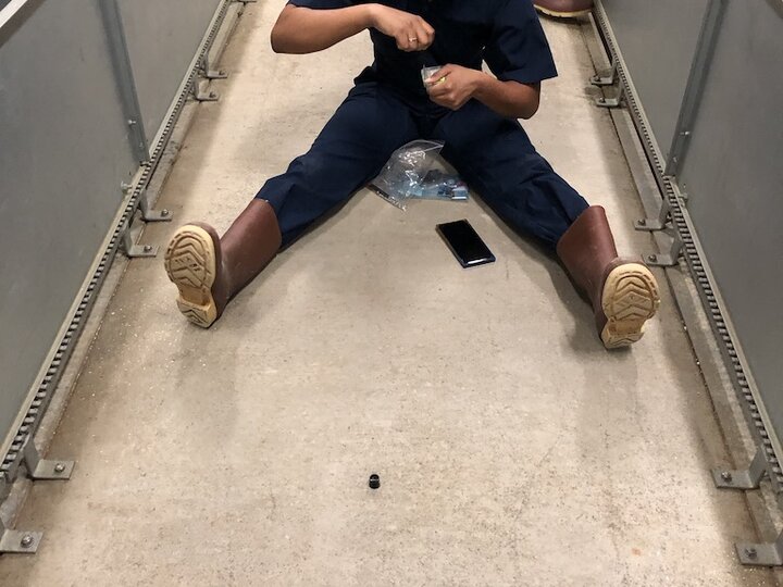 Graduate Student Asya Macon working with accelerometers